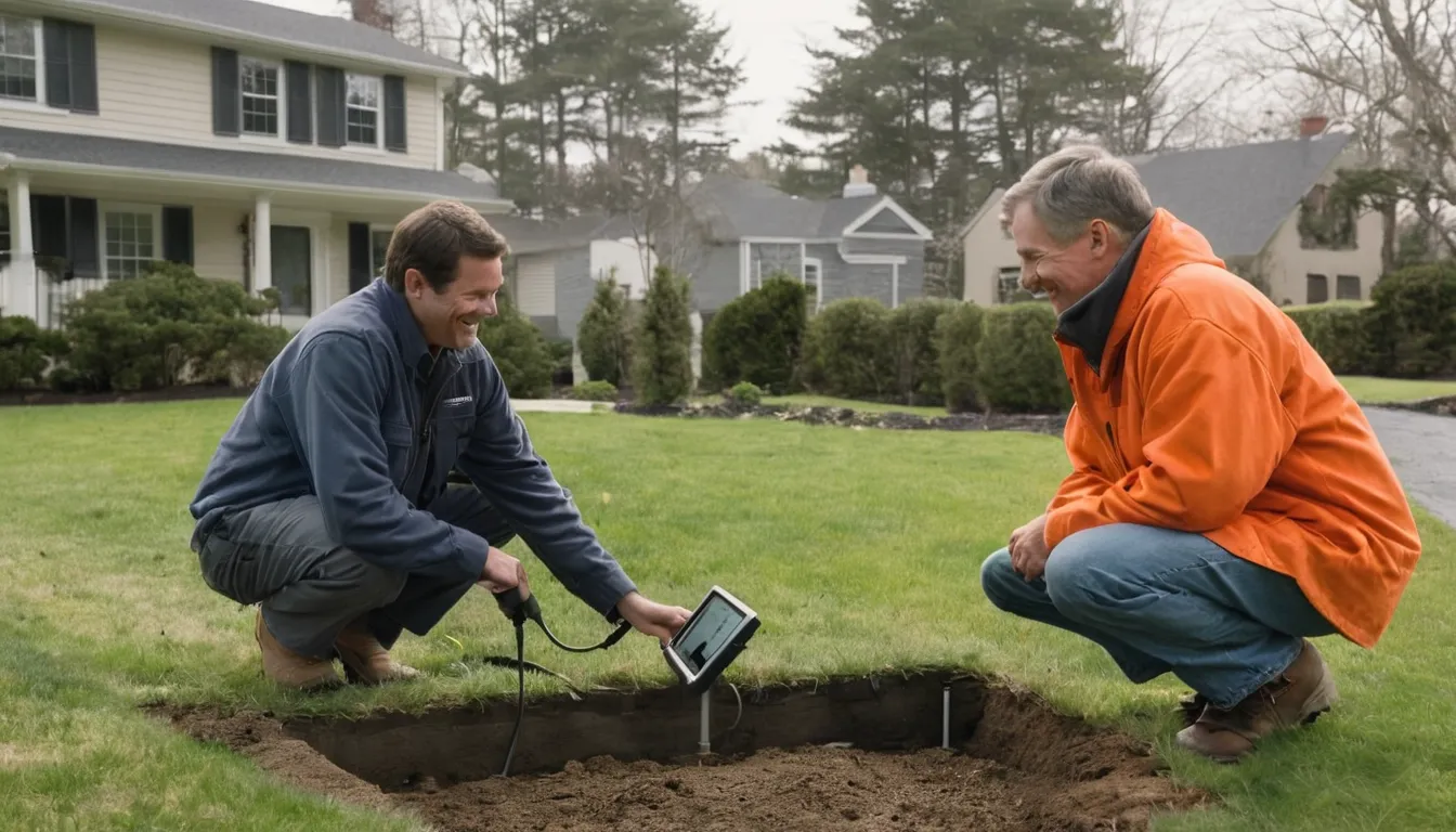 A local sewer line repair provider reviewing a pipe inspection camera screen with a homeowner in Ringwood
